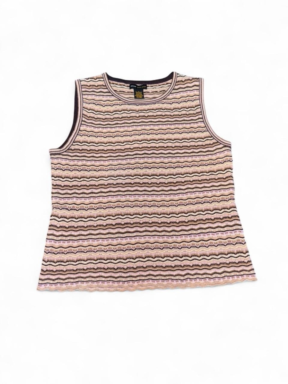 Wavy Stripe Sleeveless Knit Tank - Pink & Brown